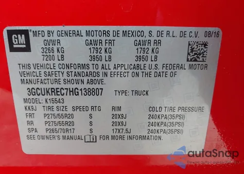 2017 Chevrolet Silverado 1500 1Lt z USA, uszkodzony, nr VIN 3GCUKREC7HG138807